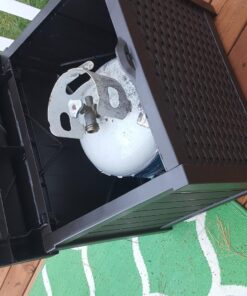 Suncast 22-Gallon Small Deck Box - Lightweight Resin Indoor/Outdoor Storage Container and Seat for Patio Cushions, Gardening Tools and Toys - Store Items on Patio, Garage, Yard - Mocha Wicker Mocha Wicher 37 81fgex0ekrL