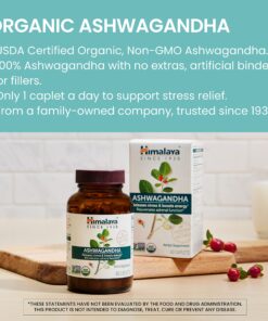 Himalaya Organic Ashwagandha, 60-Day Supply, Herbal Supplement for Stress Relief, Energy Support, Occasional Sleeplessness, USDA Certified Organic, Non-GMO, Vegan, Gluten Free, 670 mg, 60 Caplets 22 81fhTF2g25L