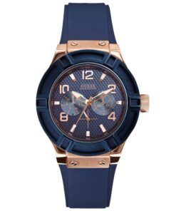 GUESS Women Stainless Steel Quartz Watch with Silicone Strap Blue/Blue/Rose Gold Tone/Blue 21 81fmgsasLJL