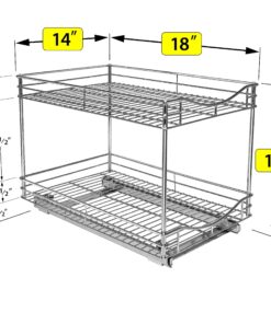 Alternative view of LYNK PROFESSIONAL® Pull Out Cabinet Organizer (2 Tier) Slide Out Drawers for Kitchen Cabinets - 14" D x 18" W - Sliding Pantry Shelves - Roll Out Shelf for Pots, Pans - Lifetime Ltd Warranty – Chrome 14x18 Dbl Chrome