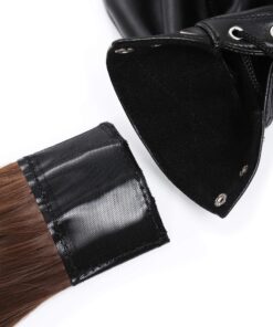 HOT TIME BDSM PU leather Adjustable Pony Tail Holes Hood Mask With Long Hair Halloween Cosplay Head Mask Open Eyes Mouth for Mask Hair Holes Costume 11 81fuSjum3L