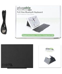 Plugable Foldable Bluetooth Keyboard Compatible with iPad, iPhones, Android, and Windows, Full-Size Multi-Device Keyboard, Wireless and Portable with Included Stand for iPad/iPhone (11.5 inches) 39 81fuTays8ZL