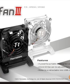 Thermaltake Mobile Fan III Portable Desk Fan with Directional Fan Swivel, Compact Design, and Mini-USB to USB Retractable Cable Cooling AF0065 White 8cm 13 81fuX1wS5bL