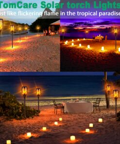 TomCare Solar Lights Upgraded, 43" Waterproof Flickering Flames 96 LED Torches Lights Outdoor Solar Landscape Decoration Lighting Auto On/Off Pathway Lights for Garden Patio Yard Christmas, Black(4) Black-style 1 27 81fzuoNU0LL