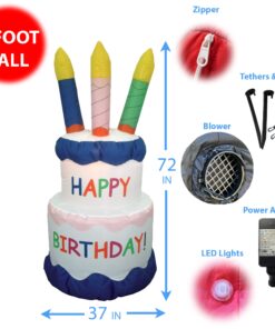 Alternative view of BZB Goods 6 Foot Inflatable Happy Birthday Cake LED Lights Outdoor Indoor Holiday Decorations, Blow up Lighted Yard Decor, Giant Lawn Inflatable Home Garden Party Favor Decoration
