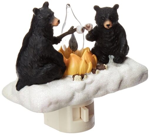 Roman Lights Exclusive Plug in Night Light, Features 2 Bears Roasting Marsh Mellows Around a Flickering Flame Camp Fire, 4.5-Inch