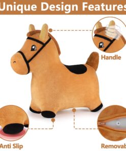 iPlay, iLearn Bouncy Pals Brown Hopping Horse, Toddler Plush Animal Hopper Toy, Kids Inflatable Ride on Bouncer W/Pump, Indoor Outdoor Jumper, Birthday Gifts for 18 24 Months 2 3 Year Old Boys Girls Brown Hopper Horse 27 81g5o r3lxL