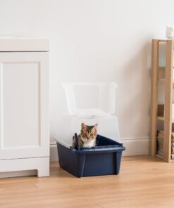 IRIS USA Large Split-Hood Cat Litter Box with Scoop and Grate, Blue Split Hooded - Navy 32 81g7sRC5jRL