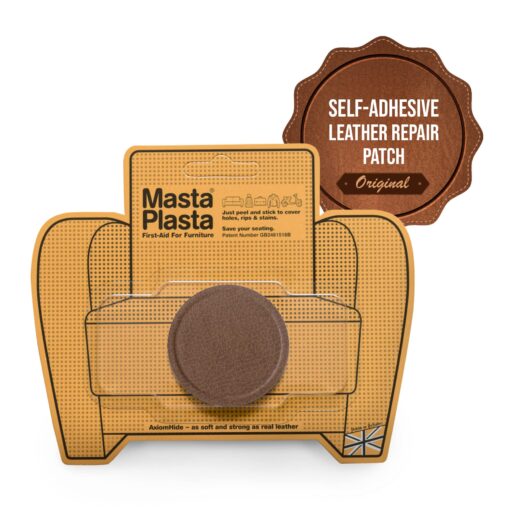 MastaPlasta Instant Self-Adhesive Premium Leather Repair Patch. Color: Tan Leather 2-INCH Diameter Circle (5cm). Upholstery Quality Adhesive Patch for Sofas, Car Interiors, Bags & More 2-INCH CIRCLE D Tan Leather