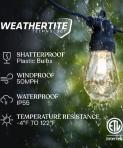 Brightech Ambience Pro Solar Powered Outdoor String Lights, 27 ftCommercial Grade Waterproof Patio Lights, 12 Edison Bulbs, Shatterproof LED Solar Christmas String Lights - 1W LED, Soft White 27 Feet 25 81gAKHxK3sL