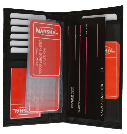 Marshal RFID Blocking Leather Checkbook Organizer ID Credit Card Holder Wallet (Black) Black