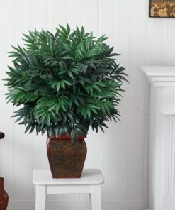 Nearly Natural 6718 35in. Double Bamboo Palm with Decorative Planter Silk Plant,Green Green 35in. 18 81gEQs4igL