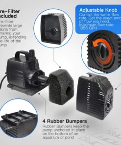 Simple Deluxe 1056GPH 276W Submersible Pump With 15' Cord, Water Pump For Fish Tank, Hydroponics, Aquaponics, Fountains, Ponds, Statuary, Aquariums & Inline 1056 GPH 17 81gFGsoq6PL