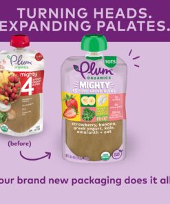 Plum Organics Mighty 4 Organic Toddler Food - Strawberry, Banana, Greek Yogurt, Kale, Amaranth, and Oat - 4 oz Pouch (Pack of 12) - Organic Fruit and Vegetable Toddler Food Pouch Strawberry, Banana, Greek Yogurt, Kale, Amaranth & Oat 4 Ounce (Pack of 12) 12 81gHkYeZ58L