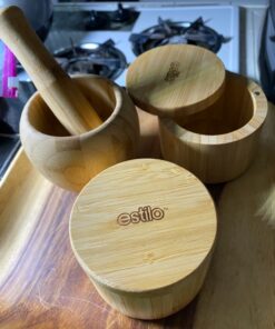Estilo 2 pc Premium Bamboo Salt and Pepper Bowls, Wooden Spice Containers with Magnetic Swivel Lids, Perfect for Salt, Spice, Sugar, Pepper 2-Pack 37 81gJLCR2 mL