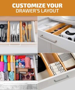 Large Kitchen Drawer Organizer - Expandable Bamboo Drawer Dividers (17.5" - 22") - Adjustable Separators for Kitchen, Clothes, Dresser, Bedroom, Bathroom, and Desk Drawers - 4 Pack (Natural) 28 81gQ3iOifgL 1
