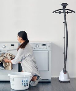 Alternative view of Pure Enrichment® PureSteam™ XL Standing Steamer with Garment Hanger - Heats in 45 Seconds with 0.5-Gallon Water Tank for 1 Hour Continuous Steaming - Includes Fabric Brush and Easy-roll Wheels