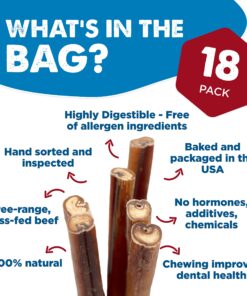 Best Bully Sticks All Natural 6 Inch Thick Bully Sticks for Large Dogs - USA Baked & Packed - 100% Free-Range Grass-Fed Beef - Single-Ingredient Grain & Rawhide Free Dog Chews - 18 Pack 6" (18 Pack) 31 81gVSDyhuBL 1