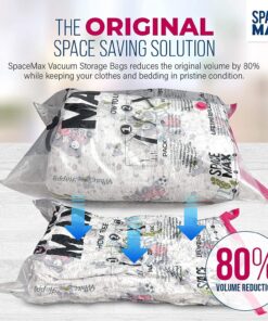 SPACE MAX Premium Space Saver Vacuum Storage Bags - Space Saver Bags Jumbo 6 Pack - Save 80% More Storage Space - Reusable, Double Zip Seal & Leak Valve, Includes Travel Hand Pump 31 81gVykxWmBL
