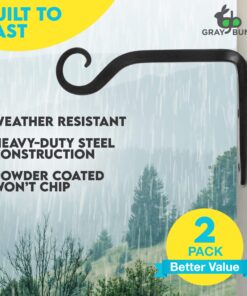 Gray Bunny 2 Pack Outdoor Plant Hanger Hook, 6” Hand Forged Straight Iron Wall Hooks for Bird Feeders, Lanterns, Wind Chimes, Patio Decor - Black 19 81gXfND5dBL