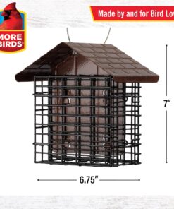 More Birds Double Suet Cage Bird Feeder with Metal Roof, Fruit and Suet Feeder, 2 Suet Cake Capacity Brown Double Cage 28 81gXq74z14L