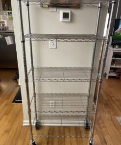 Amazon Basics 5-Shelf Medium Adjustable, Heavy Duty Storage Shelving Unit on 4'' Wheel Casters, Metal Organizer Wire Rack, Chrome, 30" L x 14" W x 64.8" H With Wheels 39 81gZrPItH0L