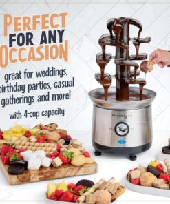 Nostalgia 4 Tier Electric Chocolate Fondue Fountain Machine for Parties - Melts Cheese, Queso, Candy, and Liqueur - Dip Strawberries, Apple Wedges, Vegetables, and More - 32-Ounce - Stainless Steel Original 22 81geIVbOK2L
