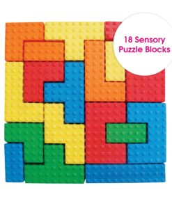 Edushape Sensory Puzzle Blocks - Set of 18 Colorful Textured Interlocking Construction Stacking Blocks - Baby Blocks for Sensory Play and Child Development - Baby Building Blocks for Toddlers 1-3 10 81geWuMsDqL