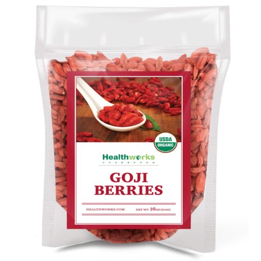 Healthworks Raw Goji Berries (16 Ounces / 1 Pound) | Certified Organic & Sun-Dried | Keto, Vegan & Non-GMO | Baking, Teas & Smoothies | Antioxidant Superfood 1 Pound (Pack of 1)