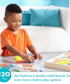 Alternative view of Melissa & Doug Pattern Blocks and Boards - Wooden Classic Toy With 120 Solid Wood Shapes and 5 Double-Sided Panels, Multi-colored - STEAM Animals, Tangrams Puzzle For Kids Ages 3+ Standard
