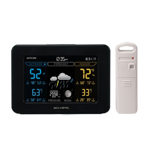 AcuRite 02027A1 Color Weather Station with High Low Temperature and Humidity with Moon Phase, Dark Themed (02027A), Black Display