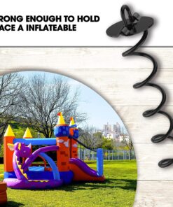 Eurmax USA 4-Pc Pack Spiral Stakes Heavy Duty Anchor Kit Ice Screw Anchor for Trampoline, Tents, tarps, Canopies,car Ports,Dog tie Out and etc Bonus Tie Down Straps 4-Pc Pack (Black) Black 24 81gm4c0gF4L