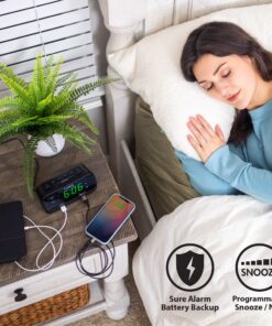 Timex Alarm Clock with USB Charging Station, RediSet Digital Clock for Bedroom with Dual Alarms, Programmable Snooze, Nap Timers, 5W and 10W USB Hub for iPhone and Samsung Devices (T129BQ), Black RediSet Dual Alarm 10 81go8sq83pL