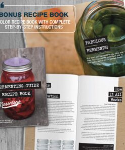 Masontops Complete Mason Jar Fermentation Kit - Pickle Kit, Sauerkraut Making Kit Kimchi Container - Fermentation Airlock Lids Wide Mouth Mason Jars 24 81grA2rombL