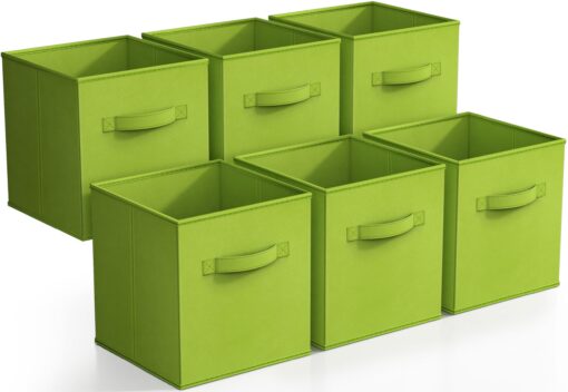 Sorbus Foldable Storage Cubes - 6 Fabric Baskets for Organizing Pantry, Closet, Shelf, Nursery, Playroom, Toy Box, Cubby - 11 Inch Dual Handle Collapsible Closet Organizers and Storage Bins (Green) Green