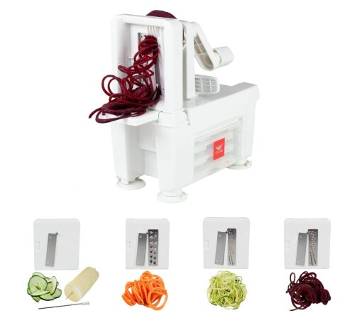 Paderno World Cuisine 4-Blade Folding Vegetable Slicer / Spiralizer Pro, Counter-Mounted and includes 4 Different Stainless Steel Blades Folding 4-Blade White