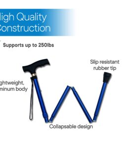 RMS Folding Cane - Foldable Walking Cane with Adjustable Height - Collapsible and Lightweight - Soft Ergonomic Handle for Comfortable Grip - Portable Walking Stick for Mobility Aid Blue 15 81gvN37P NL