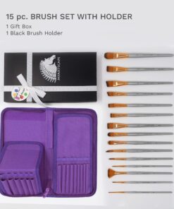 MyArtscape Paint Brushes - 15 Pc Art Brush Set for Watercolor, Acrylic, Oil & Face Painting | Short Handle Artist Paintbrushes with Travel Holder & Gift Box (Royal Purple) Royal Purple 20 81gwH2WG99L