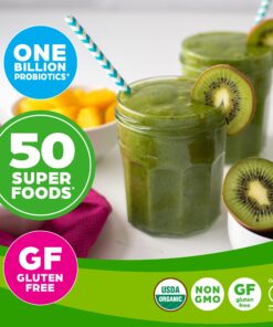 Orgain Organic Greens Powder + 50 Superfoods, Original - 1 Billion Probiotics for Gut Health, Antioxidants, Vegan, Plant Based, Gluten Free, Non GMO, Dairy Free Juice & Smoothie Mix - 0.62lb 20 Servings (Pack of 1) 20 81gyF7ZXnHL 1