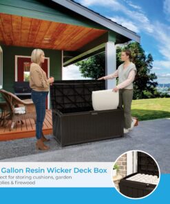 Alternative view of Suncast 99 Gallon Resin Wicker Patio Outdoor Storage Container for Toys, Furniture Deck box, Mocha