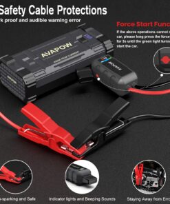 AVAPOW Car Jump Starter, 4000A Peak Battery (for All Gas or Up to 10L Diesel), Portable Booster Power Pack, 12V Auto Jump Box with LED Light, USB Quick Charge 3.0 44 81h0zakLLVL