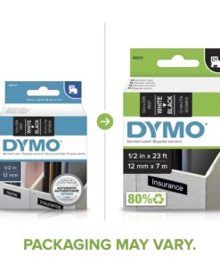 DYMO Standard D1 43610 Labeling Tape (Black Print on Clear Tape, 1/4'' W x 23' L, 1 Cartridge), DYMO Authentic White on Black 1/2" 9 81h294jquiL