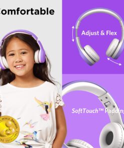 Alternative view of LilGadgets Connect+ Kids Headphones Wired with Microphone, Volume Limiting for Safe Listening, Adjustable Headband, Cushioned Earpads for Comfort, Headphones for Kids for School, Purple