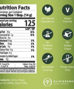 Basil Olive Oil by Oliviers & Co. | Cold Pressed Extra Virgin Olive Oil and Fresh Basil | Everyday and Cooking EVOO from Italy | Gourmet Flavored Basil Oil in Tin Can | 500 ml Can 16.8 Fl Oz (Pack of 1) 9 81h3OQqvfnL