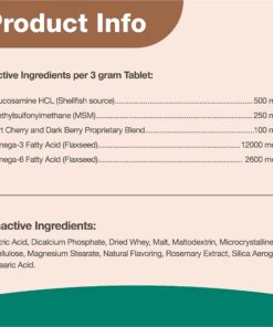 NaturVet Overby Farm Hip Flex Joint Level 1 Early Care Hip & Joint Dog Supplement – for Healthy Cartilage, Joints – Includes Tart Cherries, Glucosamine, MSM, Chondroitin – 60 Ct. Joint Level 1 - Early Care 60 Chewable Tablets 9 81h3e098iPL