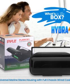 Pyle Durable Universal Marine Stereo Cover - Water Resistant Boat Radio Protector Shield with Flip-Up Door & Neoprene Gasket - Compatible with Dual Shaft & DIN Style Stereos - Pyle PLMRCB3 , Black 10 81h3muc7 pL