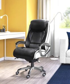 Serta Executive Office Smart Layers Technology Leather and Mesh Ergonomic Computer Chair with Contoured Lumbar and ComfortCoils, Black & White 27 81hCInwhmLL