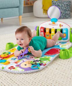 Fisher-Price Baby Playmat Deluxe Kick & Play Piano Gym & Maracas with Smart Stages Learning Content,5 Linkable Toys & 2 Soft Rattles (Amazon Exclusive) Kick N Play Green + Maracas 41 81hCKJYtDRL