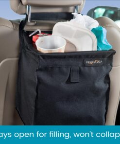 High Road TrashStash Hanging Car Garbage Bag with Push-Close Lid and Waterproof Bin for Car, SUV and Truck Seat Backs - Holds 3 Gallons of Car Trash (Black) Black 11 81hH1oNgbsL