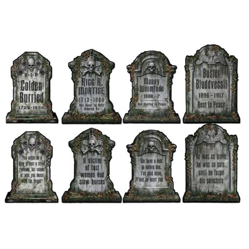 Beistle Set of 4 Double-Sided Tombstone Cutouts, 15”- Haunted House Spooky Halloween Decorations, Made in USA 4 piece